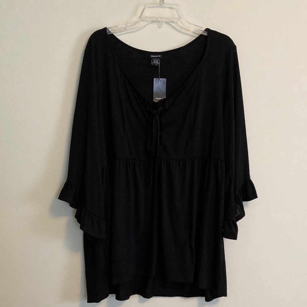 Torrid Black Ruffle/Bell Sleeve Babydoll Blouse